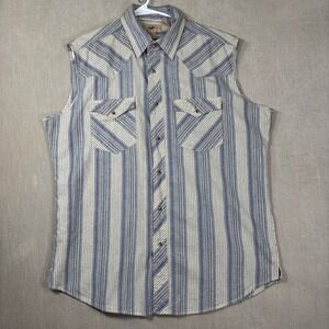 Painted Mesa Sleeveless Shirt Mens XL Snap Western Cowboy Rodeo Retro Workwear